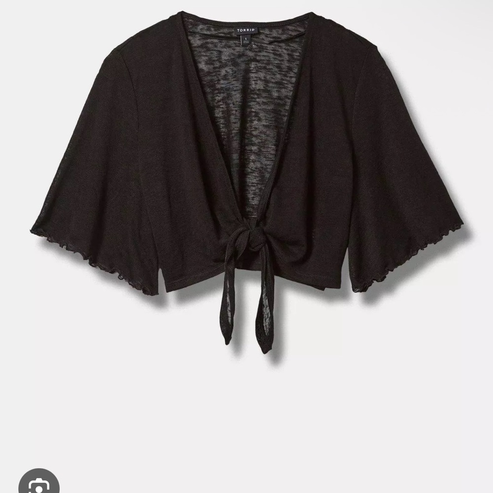 🖤Torrid slub knit tie front shrug 3/4 sleeve - Picture 2 of 10